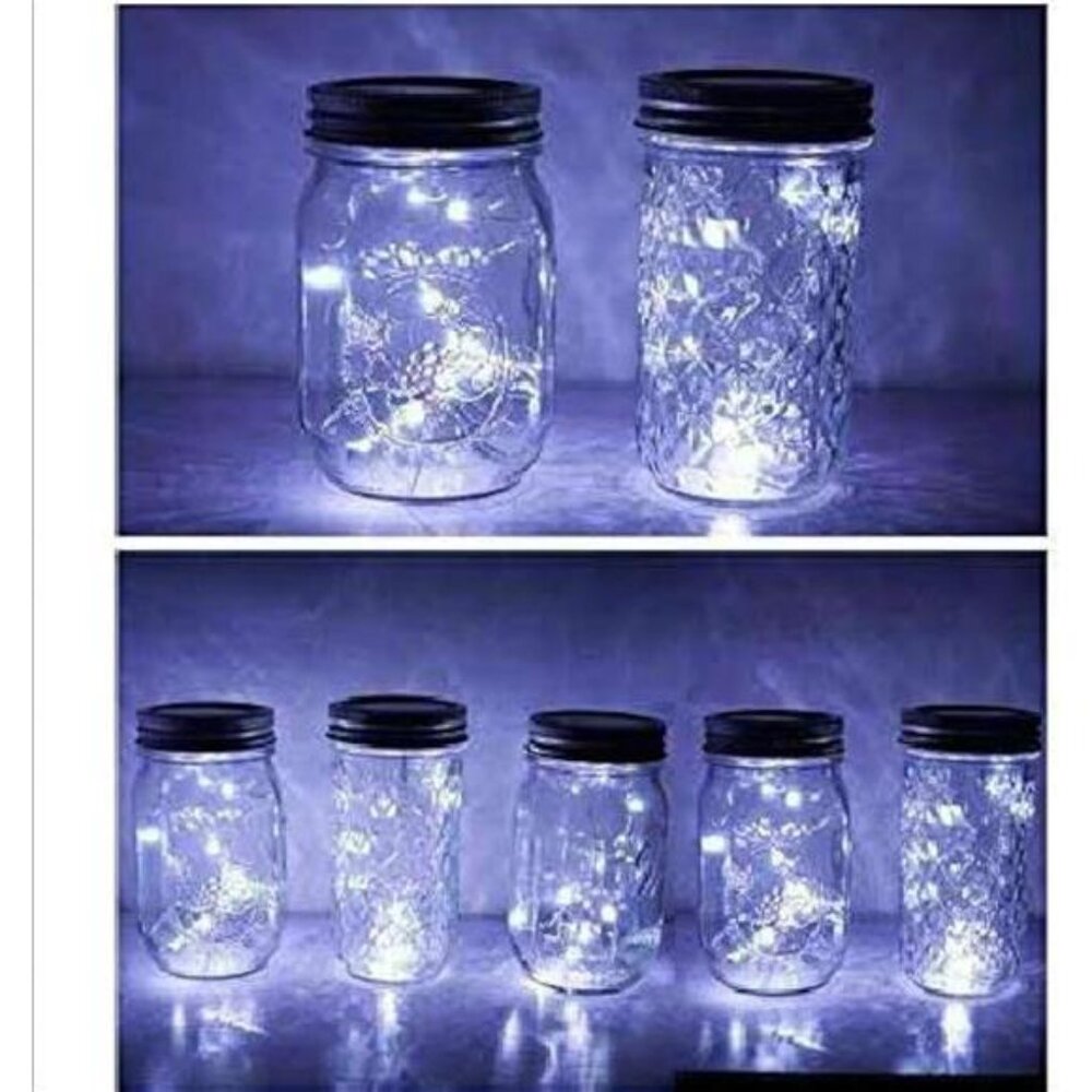 6 Pack Mason Jar Lights, 20 LED Solar Cold White Fairy String Lights Lids